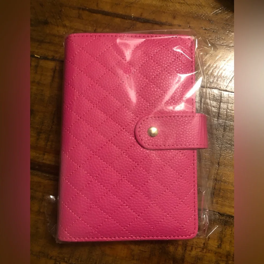 Quilted a6 barbie hot pink gold rings binder planner cover agenda organizer